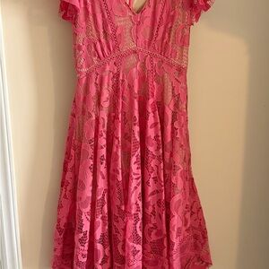 Taylor Vibrant Pink Lace Dress